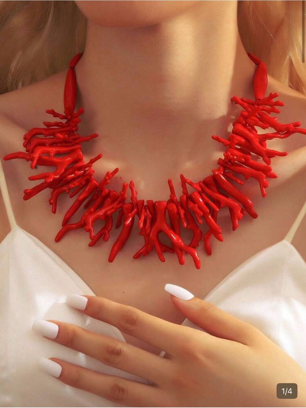 Bold Red Coral Branch Statement Necklace - Women Jewelry